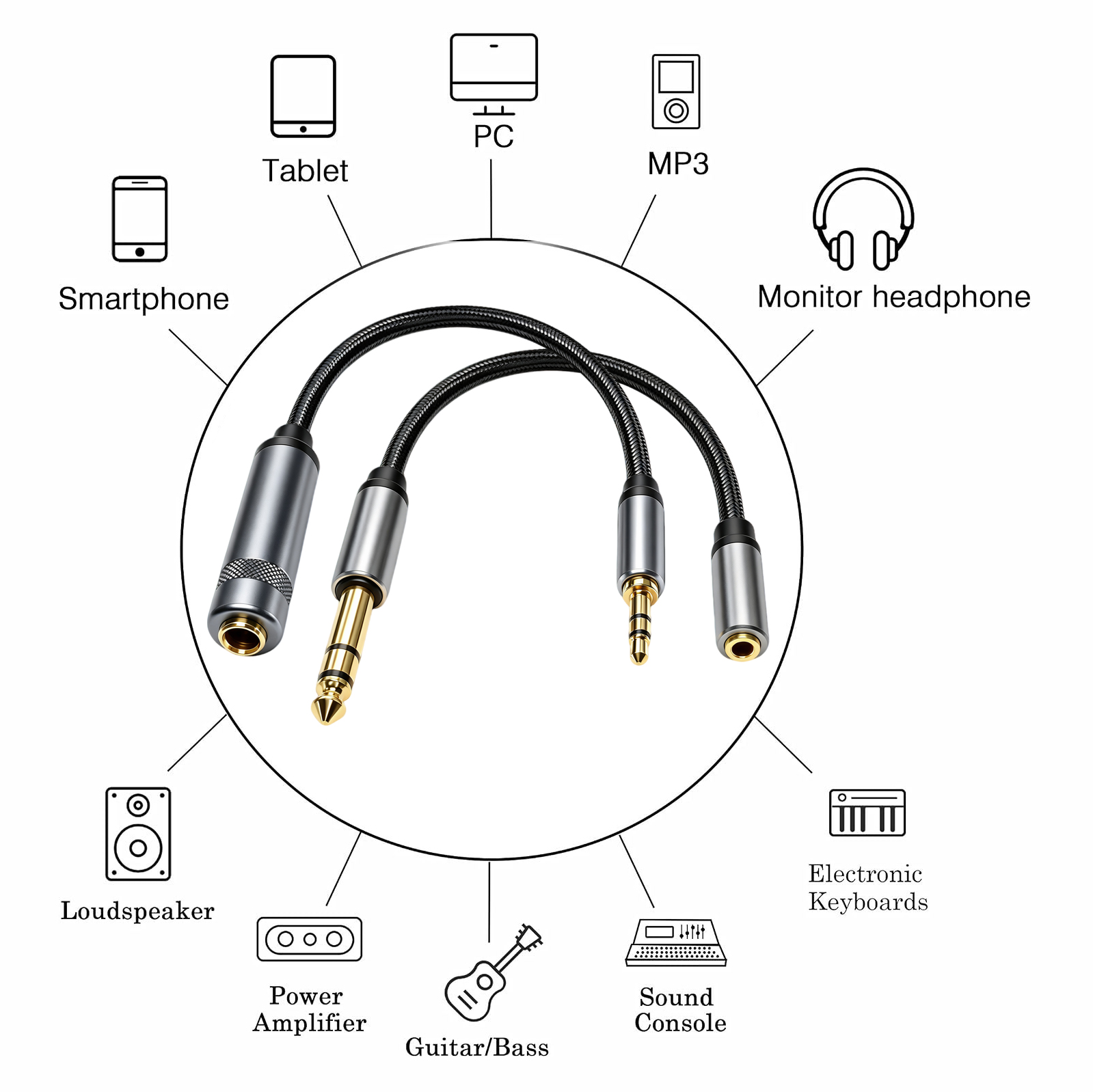 Vergoldetes 6,35-mm-3,5-mm-TRS – Trs Cable Bewertung und Preis